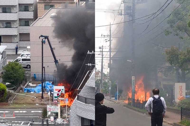 东京地盘爆炸起火，疑工程破坏地下燃气管。X平台